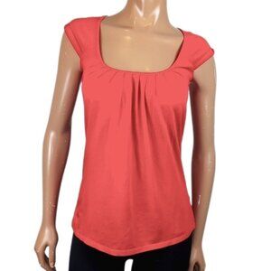 RW&Co Pleated Scoop Neck Tshirt Cap Seeve Top Cotton Modal Button Accent